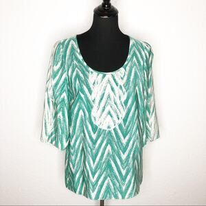 Tibi green off white scalloped trim silk top size 8